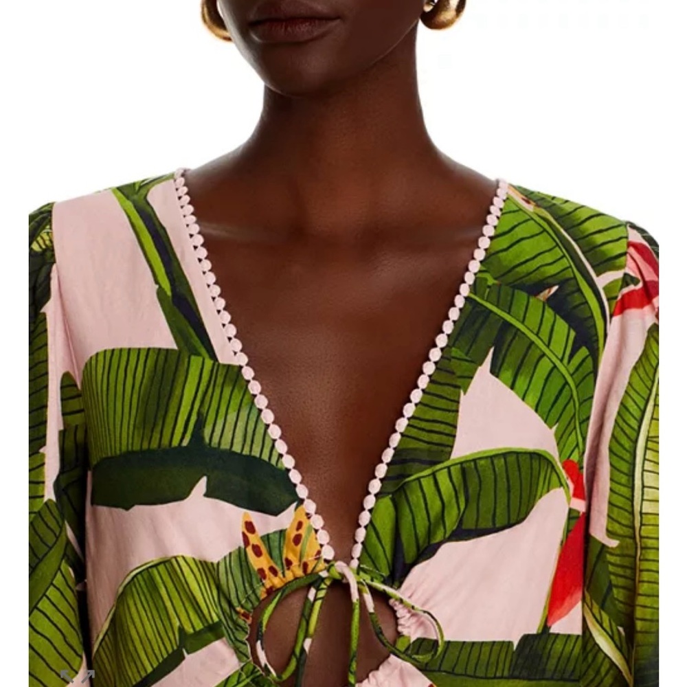 FARM Rio Banana Leaves Pink Tiered Dress